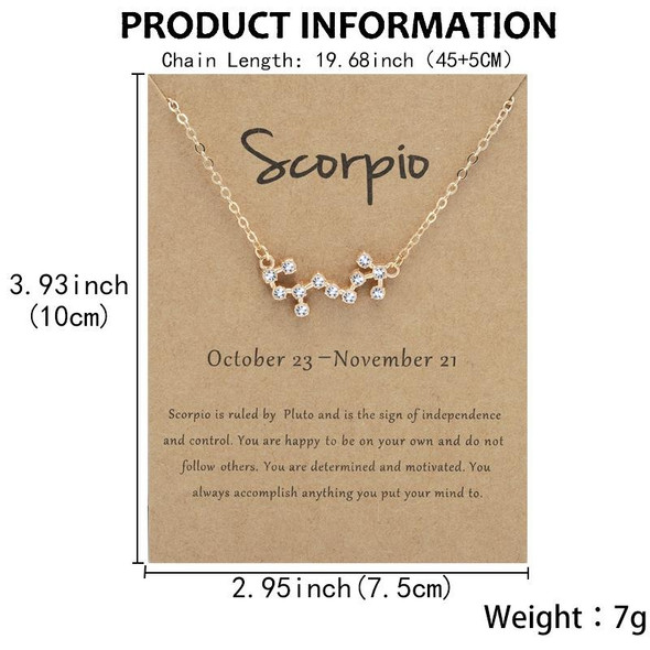 12 Zodiac Signs With Diamonds Necklace Card Rhinestones Collarbone Chain Pendant, Style: Aquarius Silver