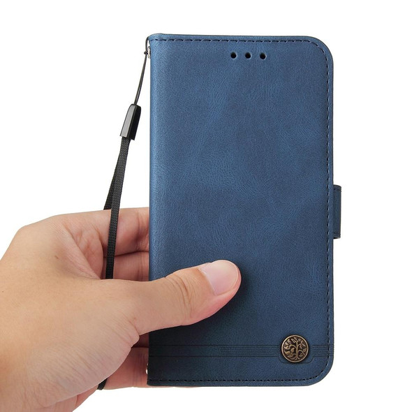 For  OPPO Reno11 5G Global Skin Feel Life Tree Metal Button Leather Phone Case(Blue)