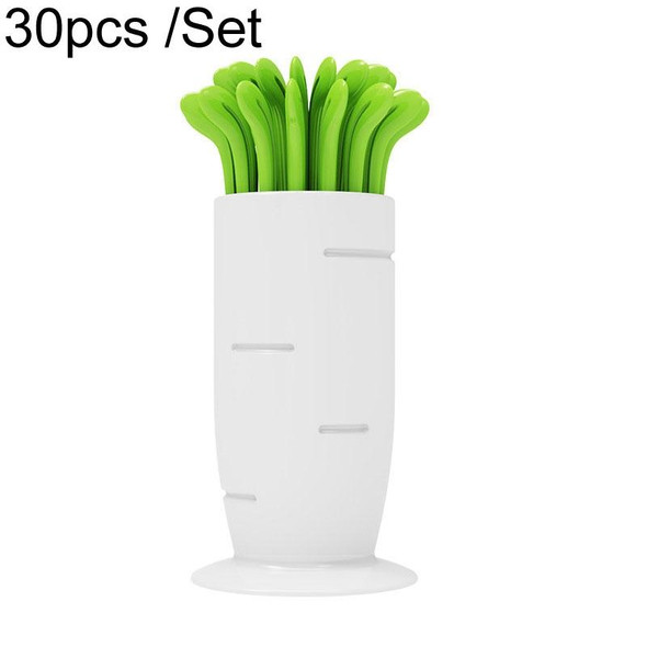 30pcs /Set Radish Shape Disposable Fruit Fork Household Cute Two Tines Dessert Spork(White)