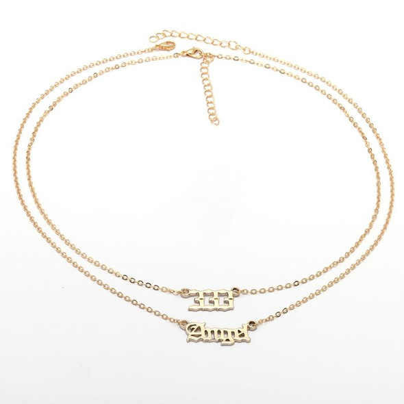 2 In 1 Angel Lucky Numbers Layered Necklace Set Women Collarbone Chain Jewelry, Style: Angel+4 Gold