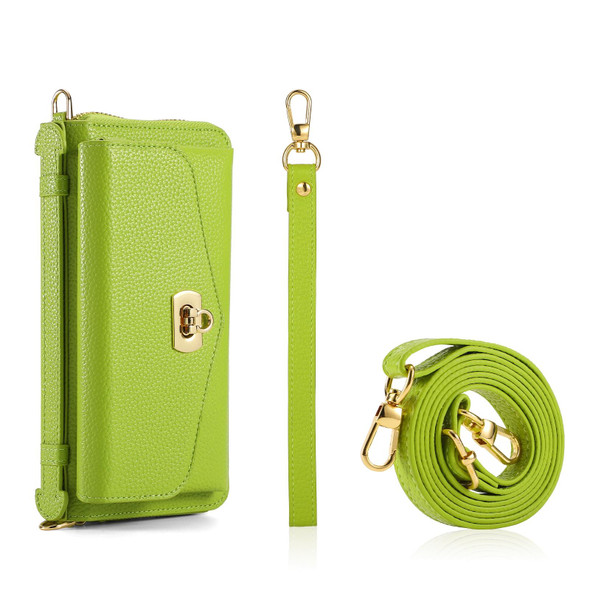 For Samsung Galaxy S22 5G Crossbody Multi-functional Zipper Wallet Litchi Leather Phone Case(Green)