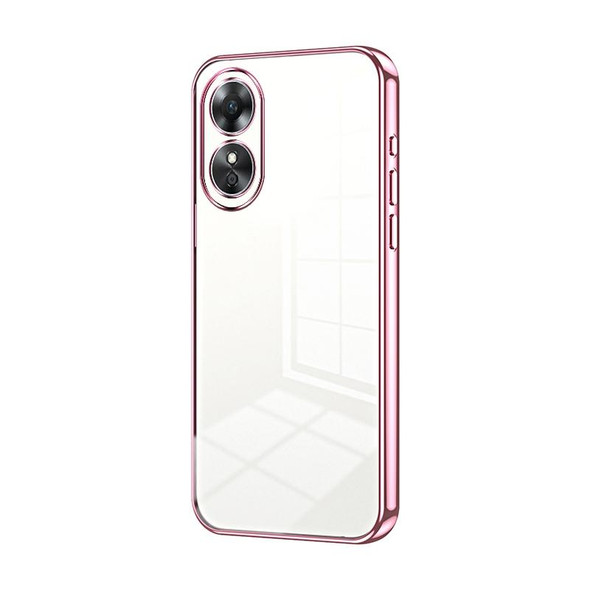 For OPPO A17 / A17K Transparent Plating Fine Hole Phone Case(Pink)