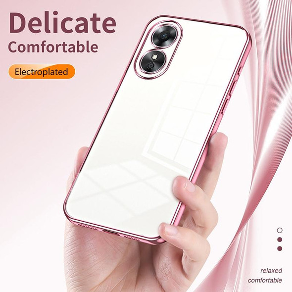 For OPPO A17 / A17K Transparent Plating Fine Hole Phone Case(Pink)