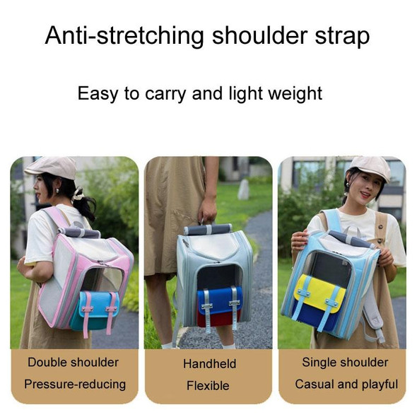 Square Foldable Cats Backpack Pets Outdoor Portable Double Shoulder Bag(Model 8 Blue)