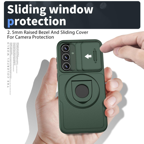 For Samsung Galaxy S23+ 5G Camshield MagSafe Ring Holder Armor Phone Case(Deep Green)