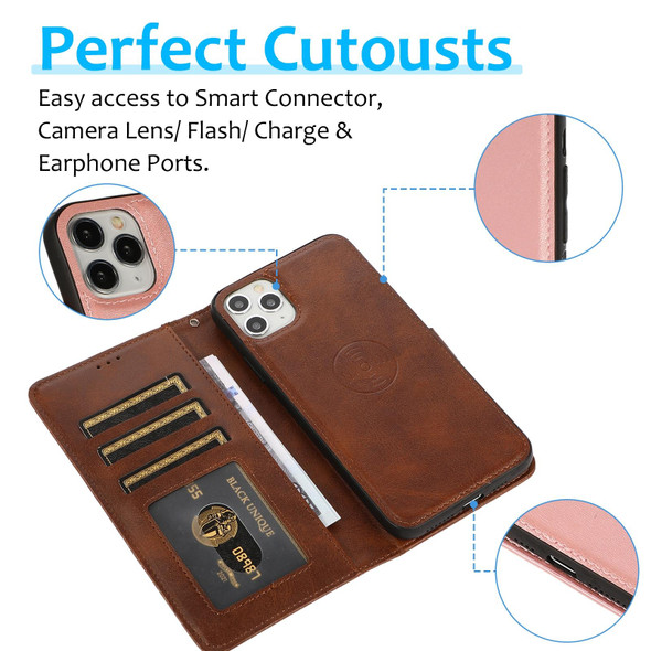Calf Texture 2 in 1 Detachable Magnetic Back Cover Horizontal Flip Leatherette Case with Holder & Card Slots & Wallet & Photo Frame - iPhone 11 Pro Max(Rose Gold)