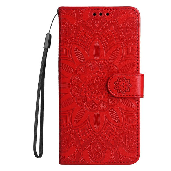 For Realme C67 4G Global Embossed Sunflower Leather Phone Case(Red)