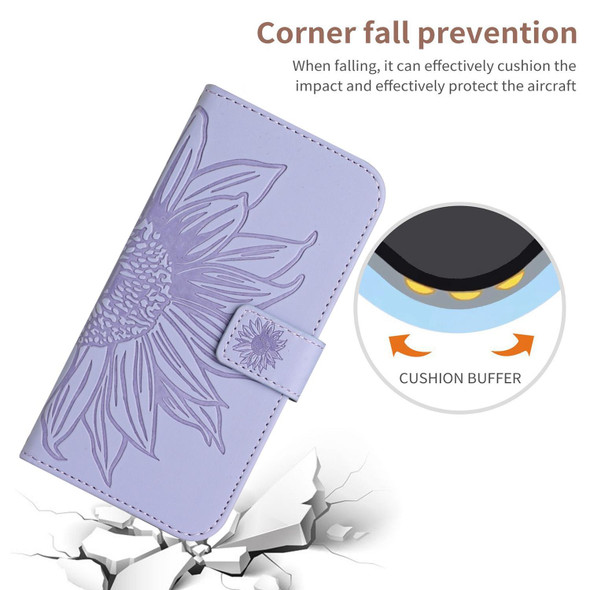 For Realme C67 4G Skin Feel Sun Flower Embossed Flip Leather Phone Case with Lanyard(Purple)