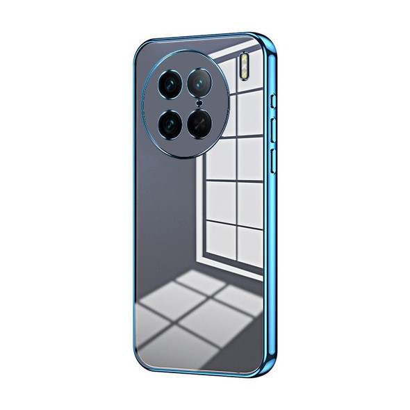 For vivo X90 Pro Transparent Plating Fine Hole Phone Case(Blue)