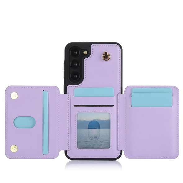 For Samsung Galaxy S23+ 5G YM006 Skin Feel Zipper Card Bag Phone Case with Dual Lanyard(Light Purple)