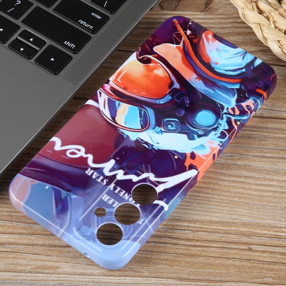For Samsung Galaxy S22 5G Painted Pattern Precise Hole PC Phone Case(Orange Paint Astronaut)