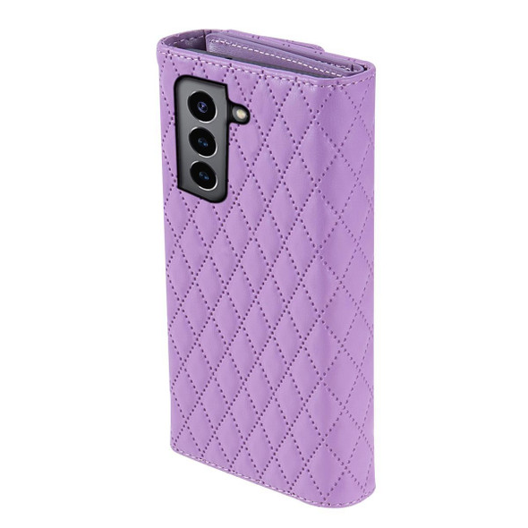 For Samsung Galaxy S21 5G Zipper Multi-Card Wallet Rhombic Leather Phone Case(Purple)