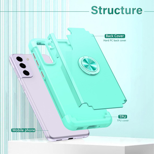 For Samsung Galaxy S21 FE 5G L2 Rotating Ring Holder Magnetic Phone Case(Mint Green)