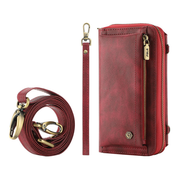 For Samsung Galaxy S22 5G Crossbody Multi-functional Zipper Wallet Leather Phone Case(Red)