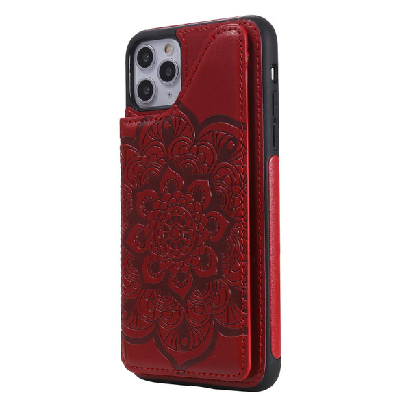 Flower Embossing Pattern Shockproof Protective Case with Holder & Card Slots & Photo Frame - iPhone 11 Pro Max(Red)