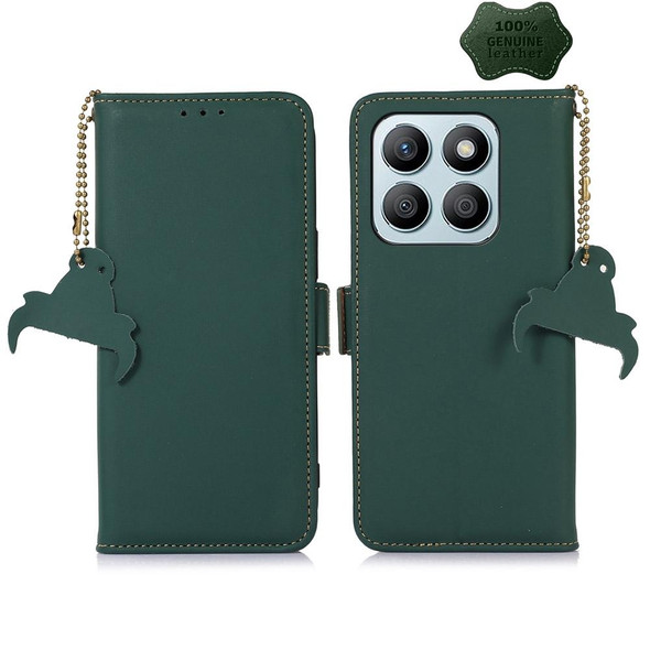 For Honor X8b Genuine Leather Magnetic RFID Leather Phone Case(Green)