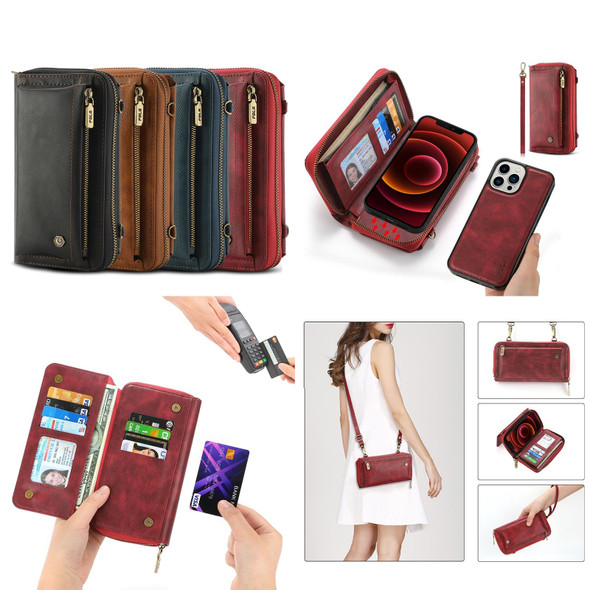 For iPhone 13 mini Crossbody Multi-functional Zipper Wallet Leather Phone Case(Red)