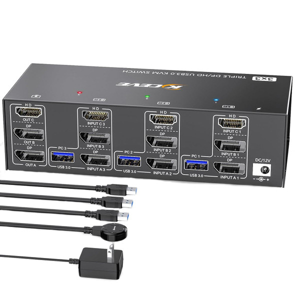 KC-KVM303DH 8K 60Hz USB3.0 DP+DP+HDMI Triple Monitors KVM Switch(EU Plug)