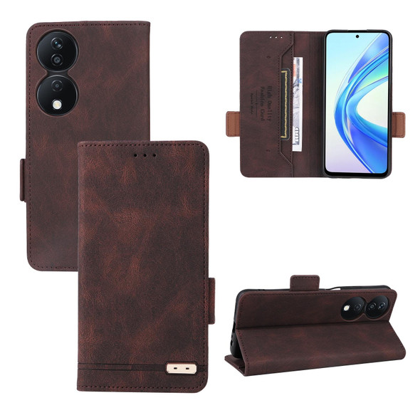 For Honor X7b Magnetic Clasp Flip Leather Phone Case(Brown)