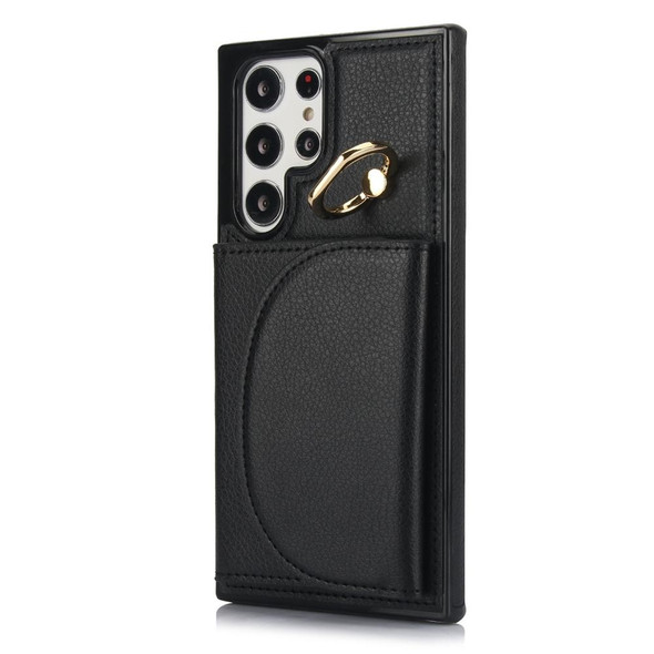 For Samsung Galaxy S22 Ultra 5G YM007 Ring Holder Card Bag Skin Feel Phone Case(Black)