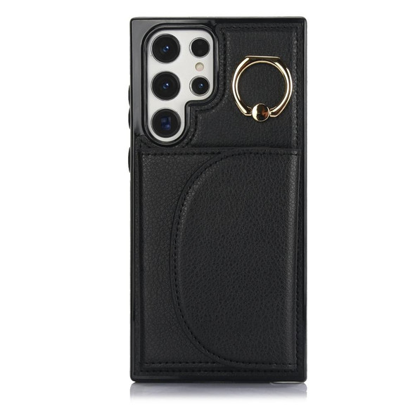 For Samsung Galaxy S22 Ultra 5G YM007 Ring Holder Card Bag Skin Feel Phone Case(Black)