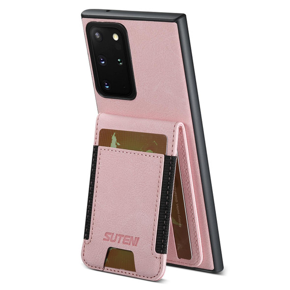 For Samsuny Galaxy Note20 Ultra 5G Suteni H03 Litchi Leather Card Bag Stand Back Phone Case(Pink)