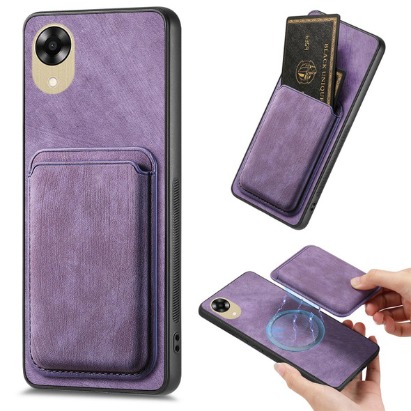 For OPPO A17K Retro Leather Card Bag Magnetic Phone Case(Purple)