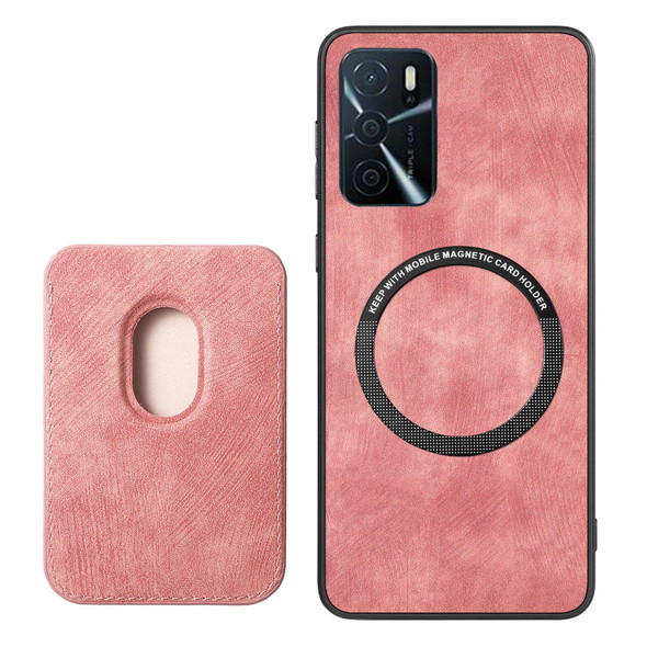 For OPPO A16K Retro Leather Card Bag Magnetic Phone Case(Pink)