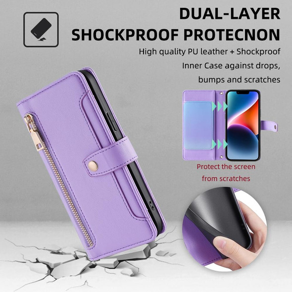 For Realme 10 4G Sheep Texture Cross-body Zipper Wallet Leather Phone Case(Purple)