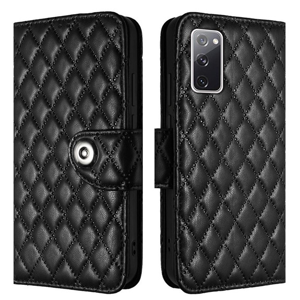 For Samsung Galaxy S20 FE Rhombic Texture Flip Leather Phone Case with Lanyard(Black)