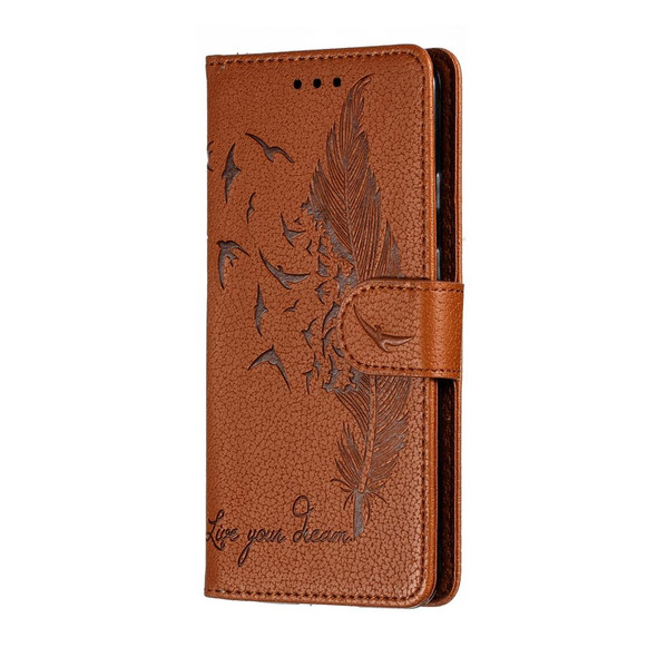 Feather Pattern Litchi Texture Horizontal Flip Leatherette Case with Wallet & Holder & Card Slots - Google Pixel 3(Brown)