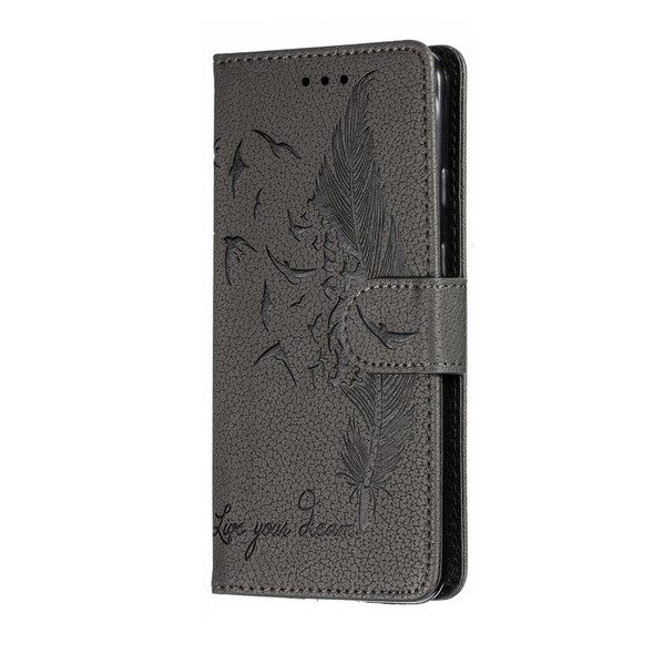 Feather Pattern Litchi Texture Horizontal Flip Leatherette Case with Wallet & Holder & Card Slots - Google Pixel 3(Gray)