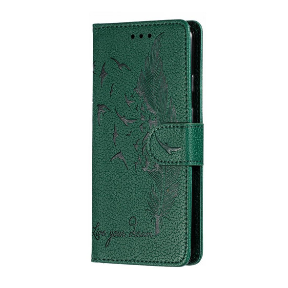 Feather Pattern Litchi Texture Horizontal Flip Leatherette Case with Wallet & Holder & Card Slots - Google Pixel 3(Green)