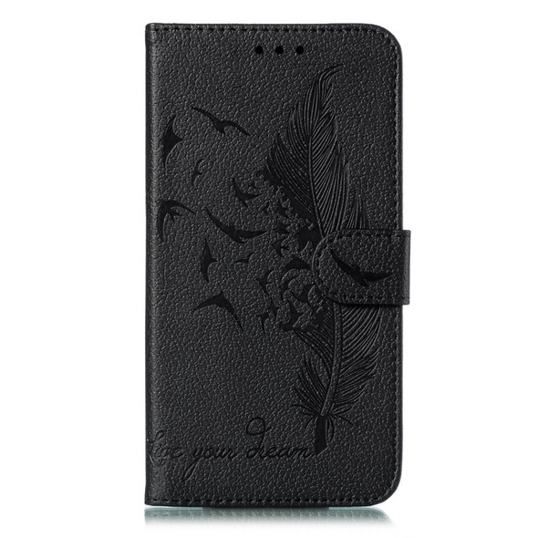 Feather Pattern Litchi Texture Horizontal Flip Leatherette Case with Wallet & Holder & Card Slots - Google Pixel 3 XL(Black)