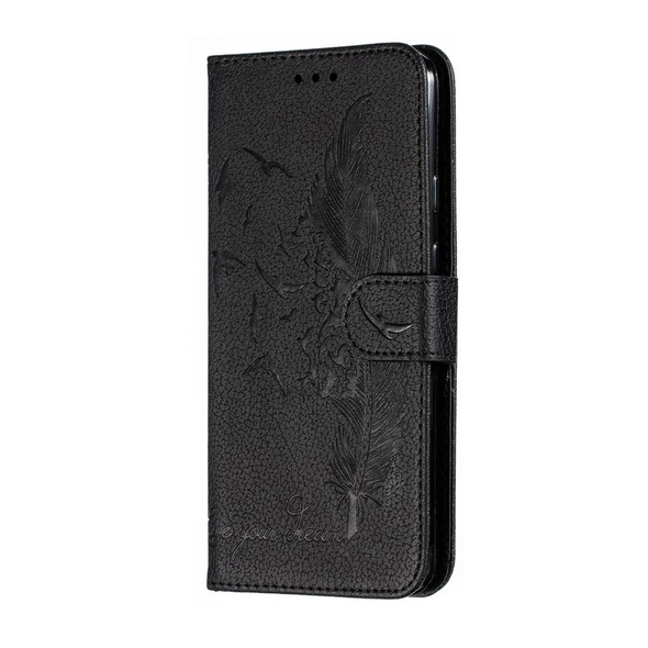 Feather Pattern Litchi Texture Horizontal Flip Leatherette Case with Wallet & Holder & Card Slots - Google Pixel 3 XL(Black)