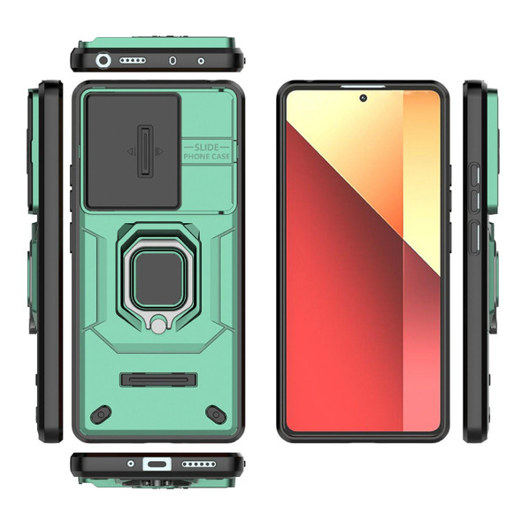 For Xiaomi Redmi Note 13 Pro 4G Global Sliding Camshield TPU + PC Shockproof Phone Case with Holder(Green)