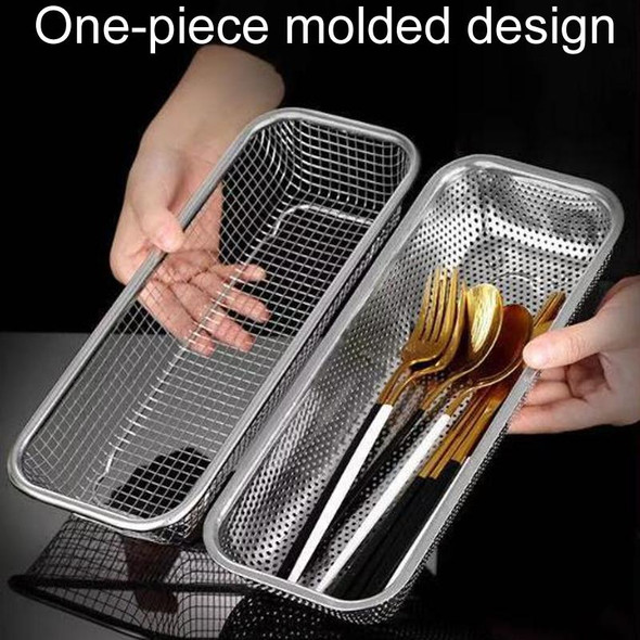 Kitchen Sterilization Cabinet Cutlery Organizer Household Stainless Steel Drainage Tray, Model: Perforated Rectangular Basket Meidum