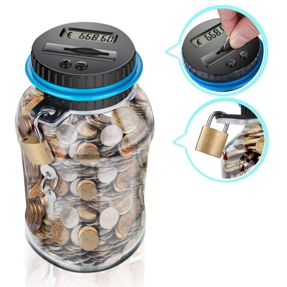 Digital Display Counting Piggy Bank With Lock, Currency: EUR