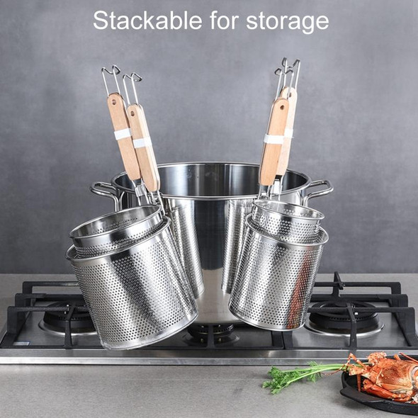 Household Stainless Steel Wooden Handle Spoon Kitchen Filtering Powder Oil Leakage Frying Basket, Model: 12cm Flat Handle