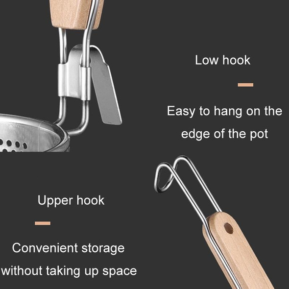 Household Stainless Steel Wooden Handle Spoon Kitchen Filtering Powder Oil Leakage Frying Basket, Model: 14cm Round Handle