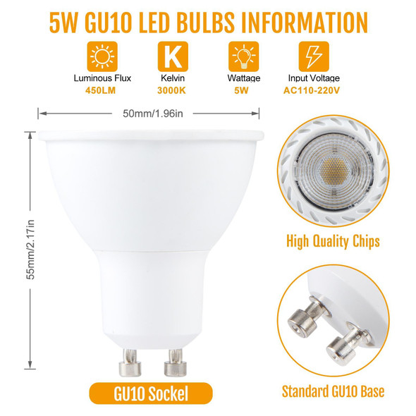 GU10 5W 8 LEDs SMD 2835 LED Spotlight 3000K Dimmable, AC 220V (Warm White)