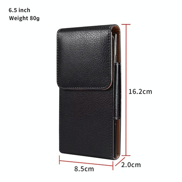  6.5 Inch  Men Vertical Mobile Phone Waist Bag Litchi Pattern Back Clip Buckle Belt Leather Case
