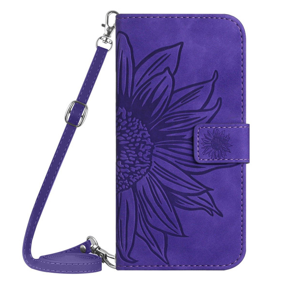 For ZTE Anshin Family A303ZT Skin Feel Sun Flower Pattern Leather Phone Case with Lanyard(Dark Purple)