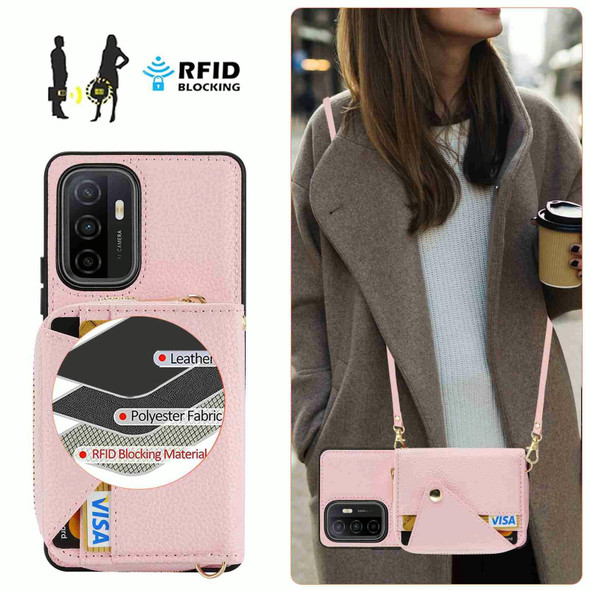 For Samsung Galaxy A53 5G Crossbody Zipper Card Bag RFID Anti-theft Phone Case(Pink)