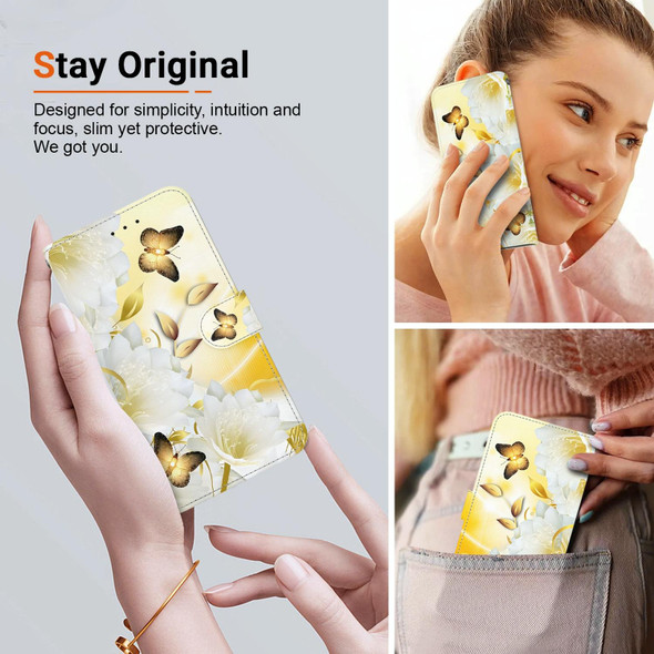 For OPPO Reno11 F Global Crystal Texture Colored Drawing Leather Phone Case(Gold Butterfly Epiphyllum)