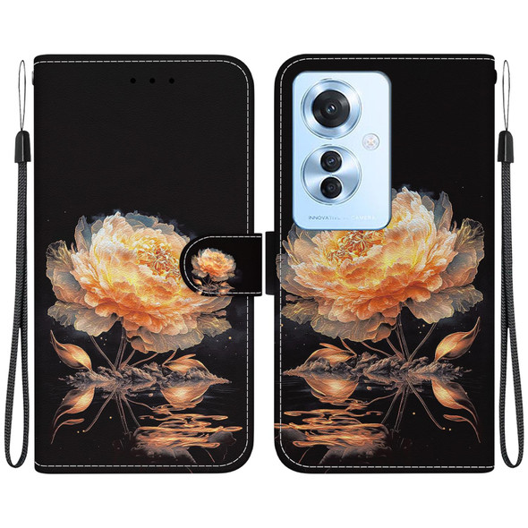 For OPPO F25 Pro 5G Global Crystal Texture Colored Drawing Leather Phone Case(Gold Peony)