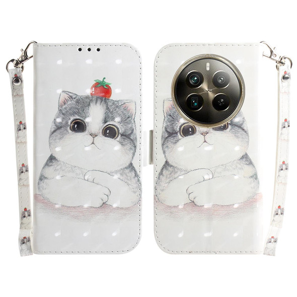 For Realme 12 Pro+ Global 3D Colored Horizontal Flip Leather Phone Case(Cute Cat)