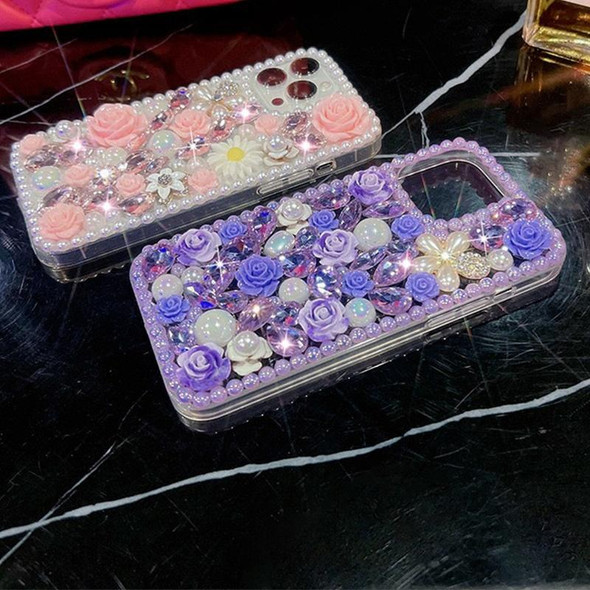 For iPhone XS Max Rose Hand-set Diamond PC Phone Case(Purple)