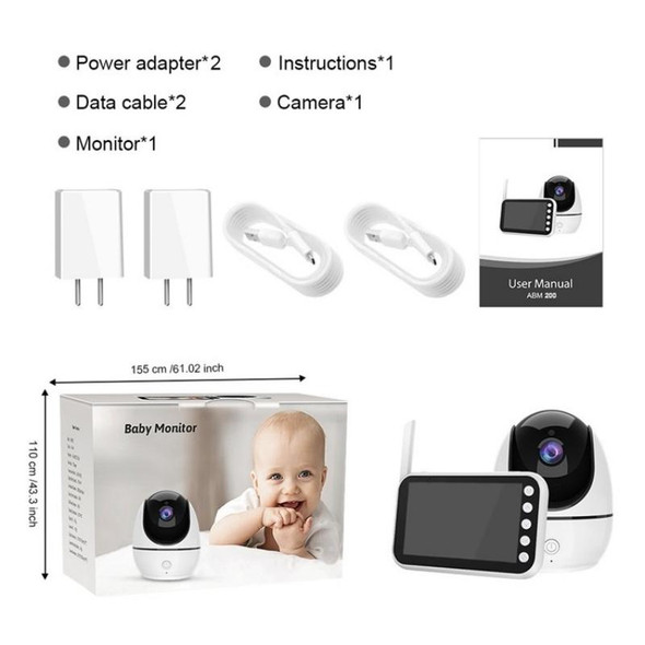 ABM200 Support Two-Way Voice Temperature Display 4.5-inch Video Baby Monitor Music Player(UK Plug)