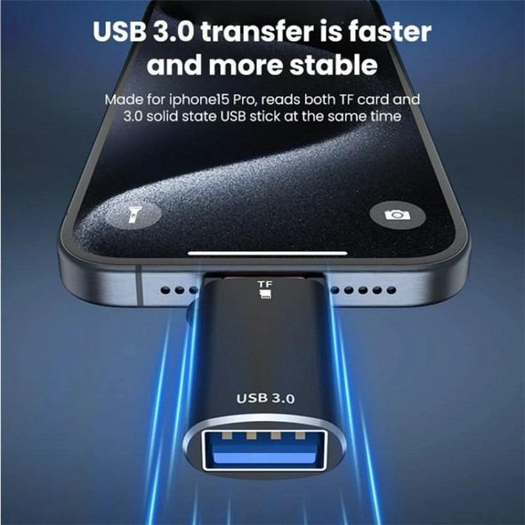 JS-72 USB Drive 2 in 1 Card Reader High-Speed USB 3.0 Converter USB-C/Type-C OTG Adapter(Silver)